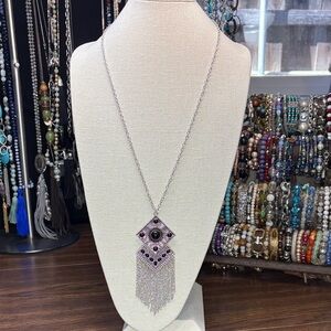 Silver and Black Pendant Tassel Necklace